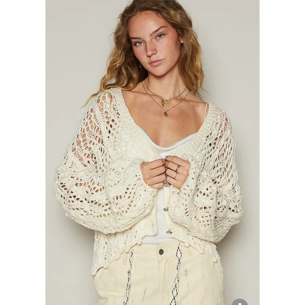 73. NWT POL Ivory Cream Open-Knit Oversized Crochet Cardigan Sweater